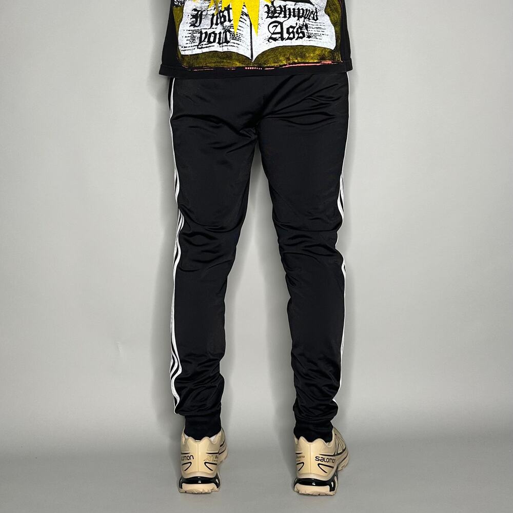 Vintage Y2K Adidas Sweatpants Mens M Slim Fit Black White Polyester Joggers - Picture 3 of 4